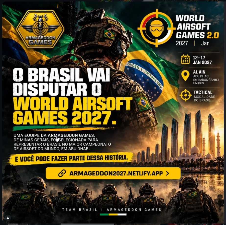 Armageddon Games é selecionada para o World Airsoft Games 2027 e mobiliza apoio para representar o Brasil